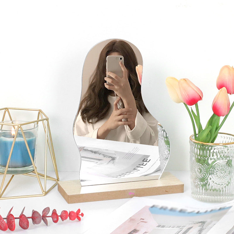 Korean style Makeup Mirror Ins Irregular Acrylic Decorative Mirror Wooden Base Cosmetic de maquillaje Beauty Tools Dropshipping Harmony Haven