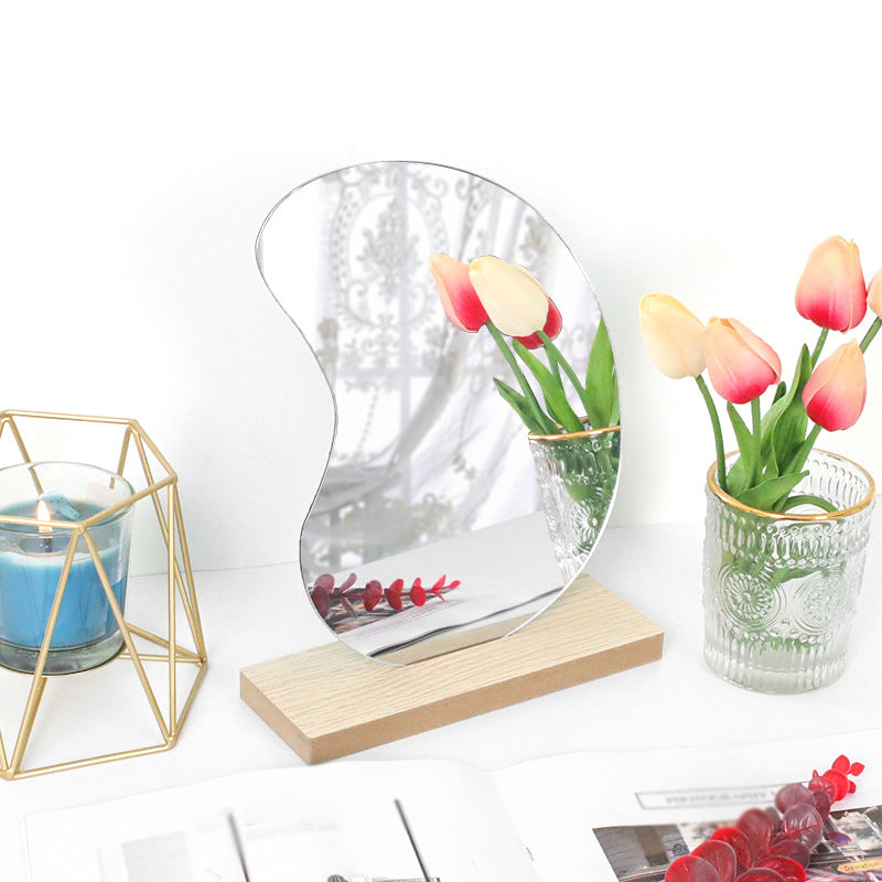 Korean style Makeup Mirror Ins Irregular Acrylic Decorative Mirror Wooden Base Cosmetic de maquillaje Beauty Tools Dropshipping Harmony Haven